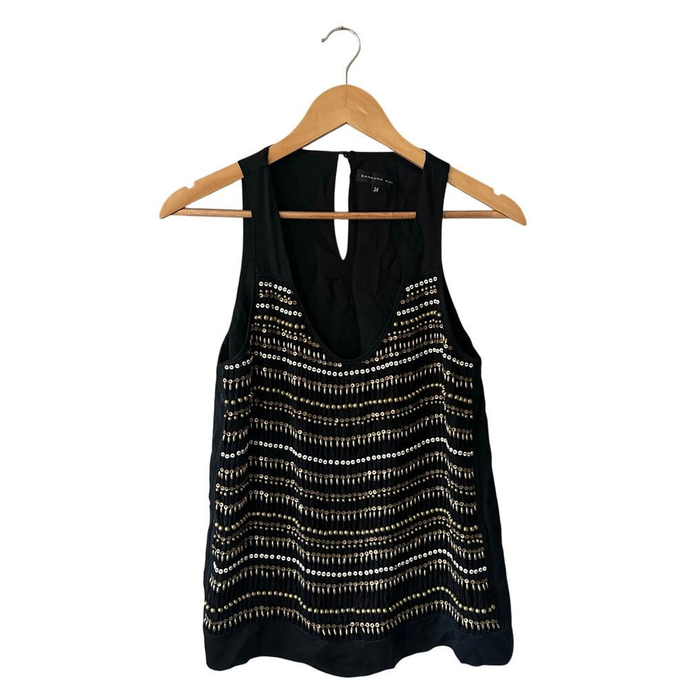 Barbara Bui Black Silk Beaded Tank Top Size 34 (US Size 2)